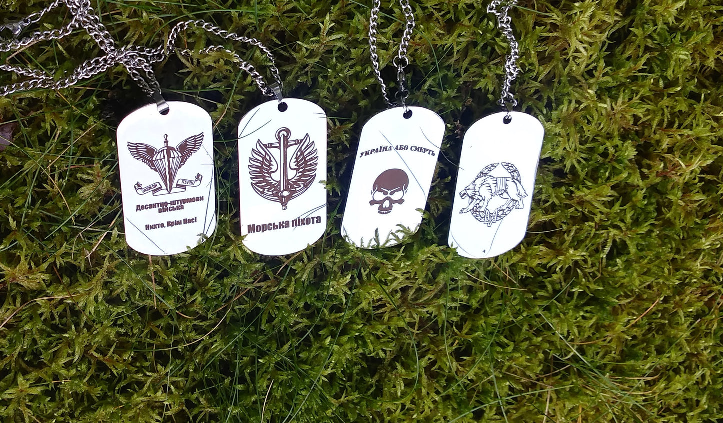 Stainless Steel Ukrainian Military Army Dog Tag ID Amulet Necklace Obereg