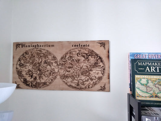 Planisphaerium coeleste Antique Astronomy Map Engraved on Wood