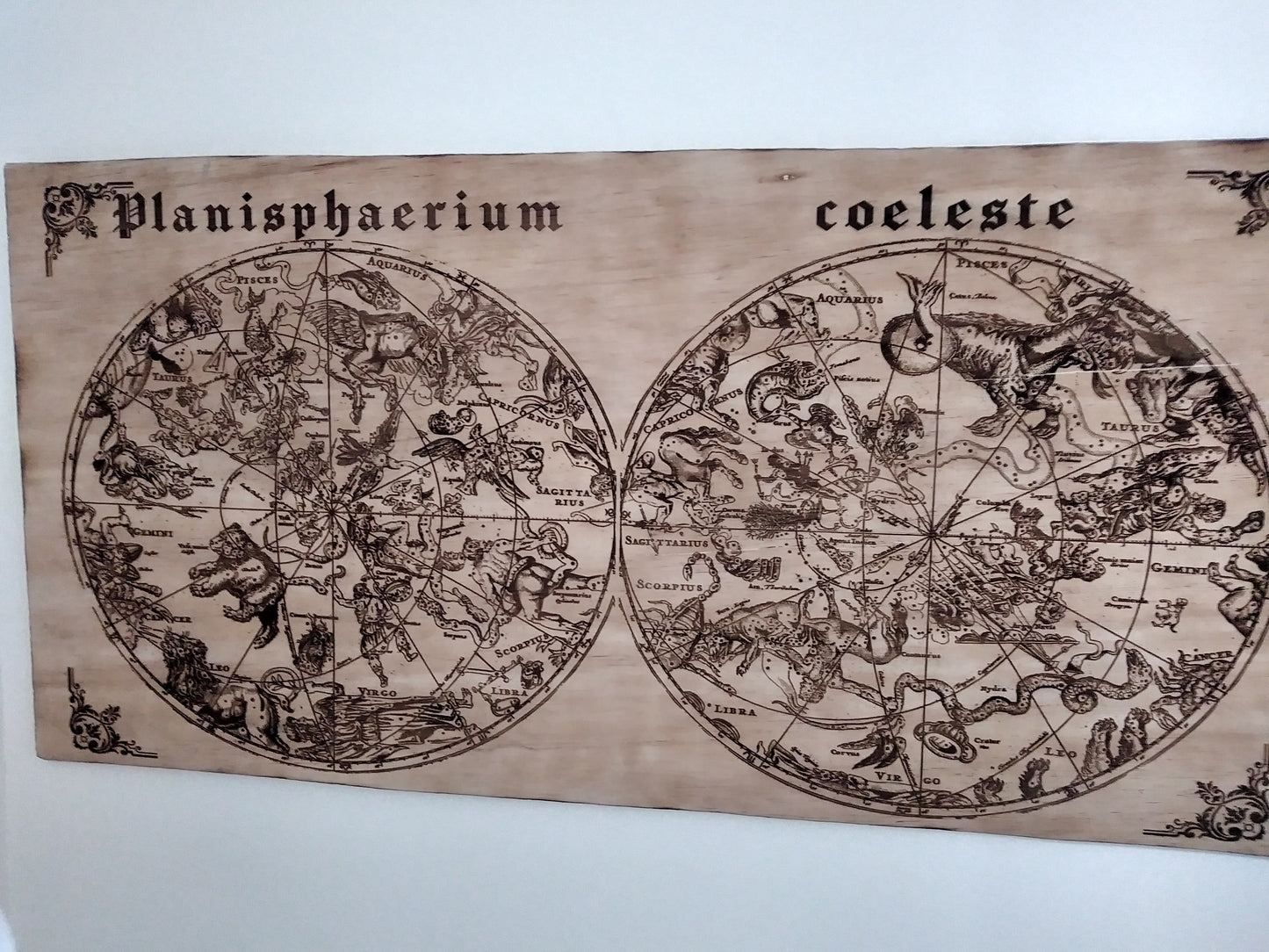 Planisphaerium coeleste Antique Astronomy Map Engraved on Wood