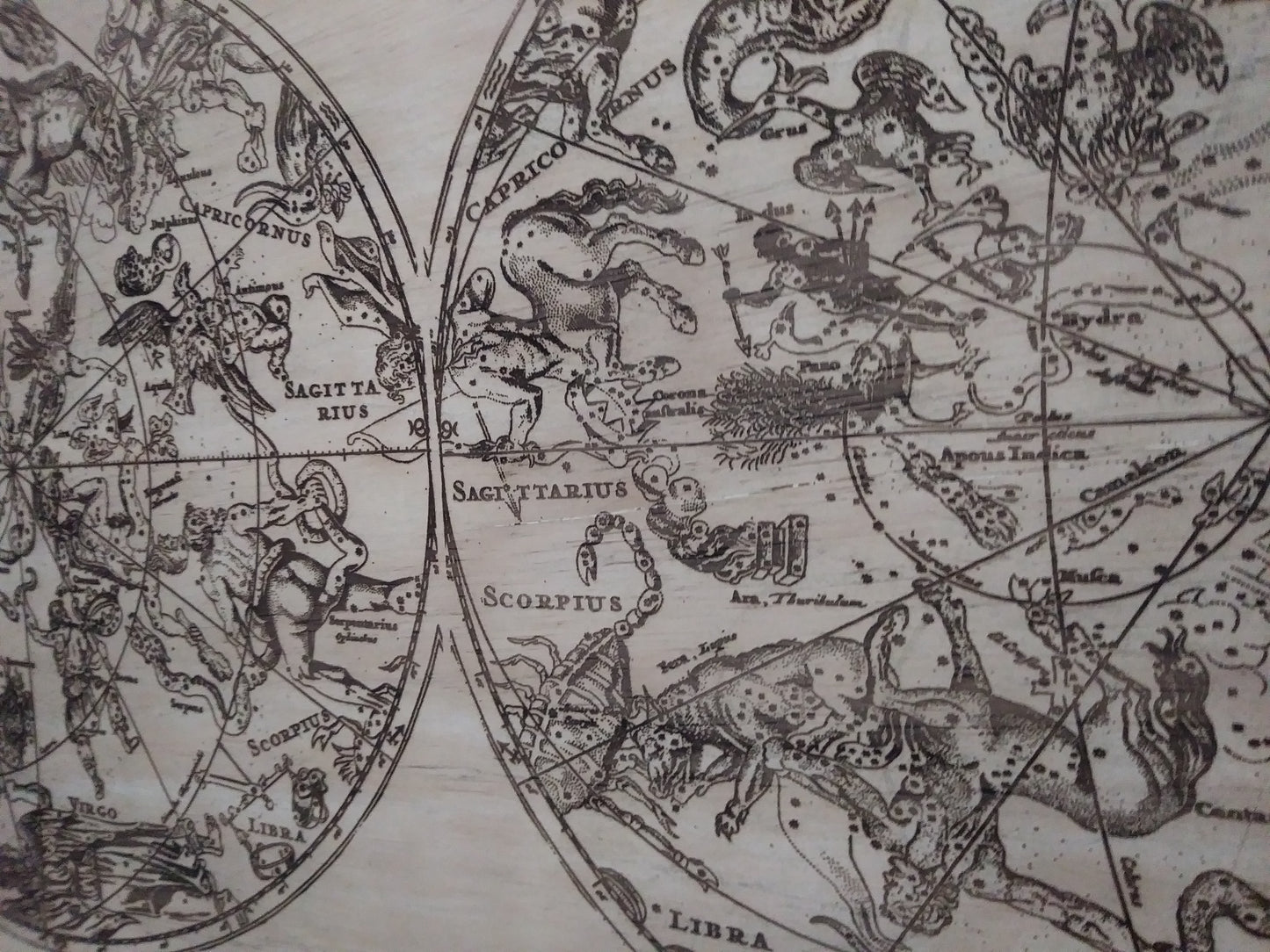 Planisphaerium coeleste Antique Astronomy Map Engraved on Wood