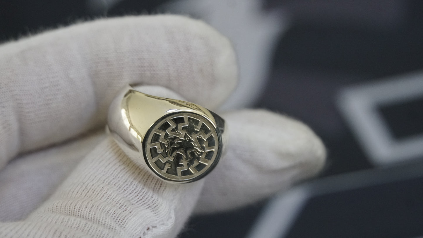 Ukraine Man Military 925 Sterling Silver Ring Werewolf BlackSun III Brigade
