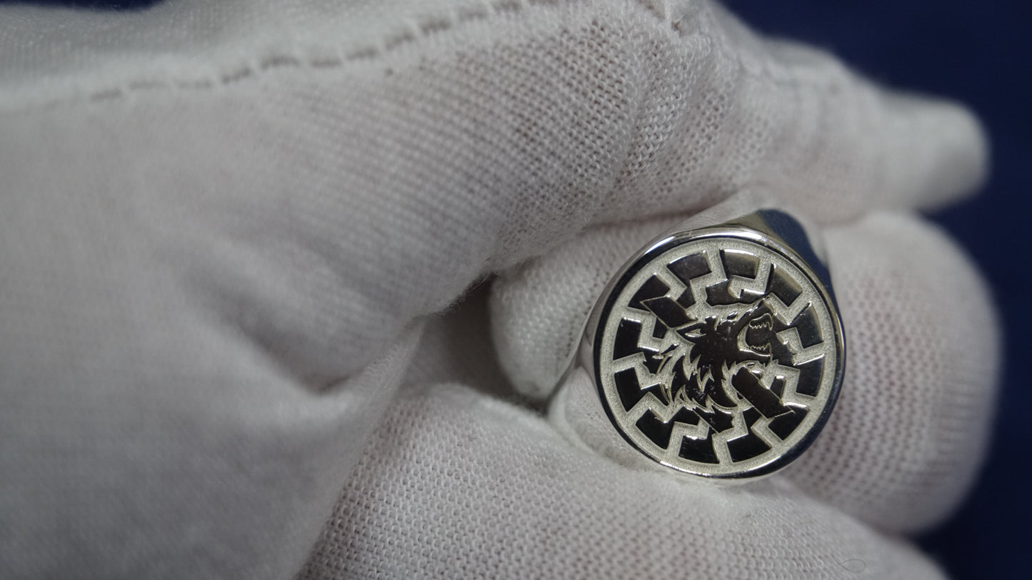 Ukraine Man Military 925 Sterling Silver Ring Werewolf BlackSun III Brigade
