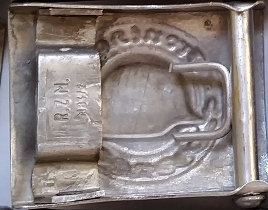 A GERMAN Front Heil Helmet WWI- WW2 BUCKLE R.Z.M. Marked