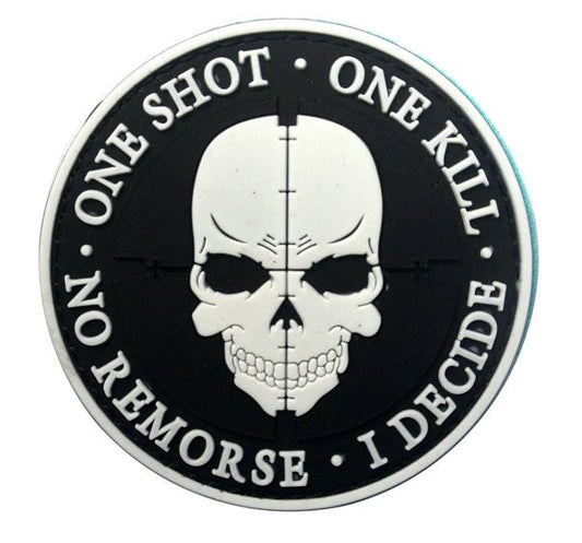 Sniper Patch ONE SHOT ONE KILL NO REMORSE I DECIDE Tactical military badges Death Skull