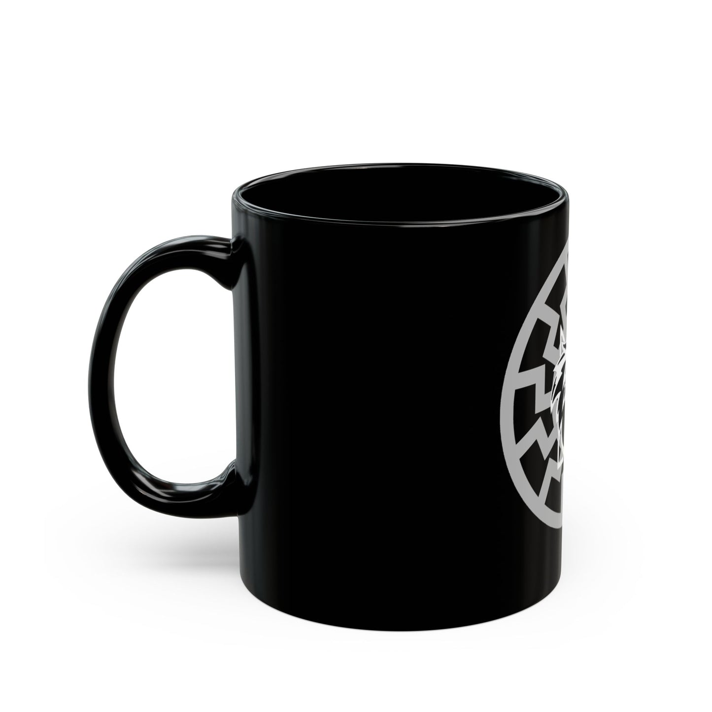 Black Mug — Wolf Head on Celtic Sun Knot Coffee Cup