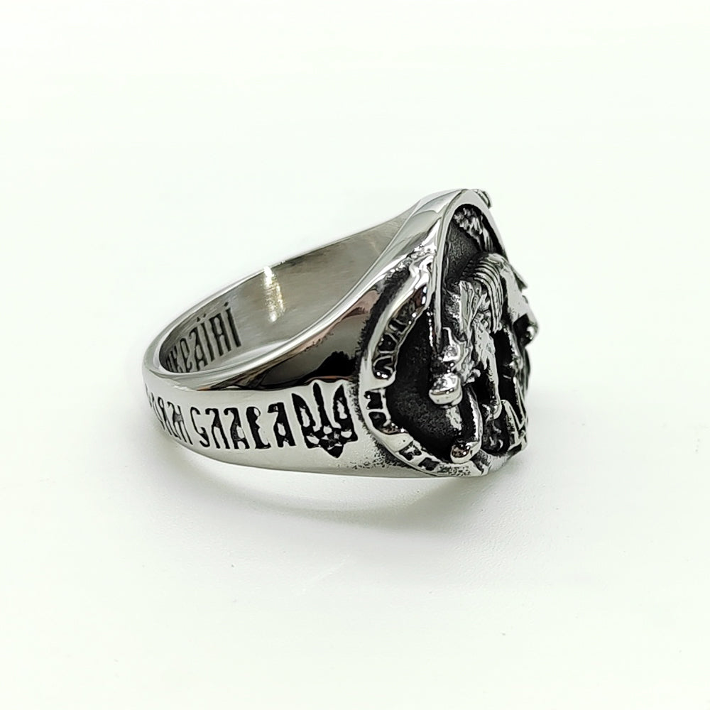 Ukraine Special Operation Forces Ring Glory to Ukraine, Heroes Glory, Silver Plated Steel Size 10