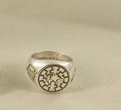 Ukraine Man Military 925 Sterling Silver Ring Werewolf BlackSun III Brigade 3 sides