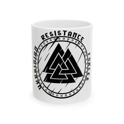 Valknut Resistance Ceramic Mug — Norse Symbol Coffee Cup (11oz/15oz)
