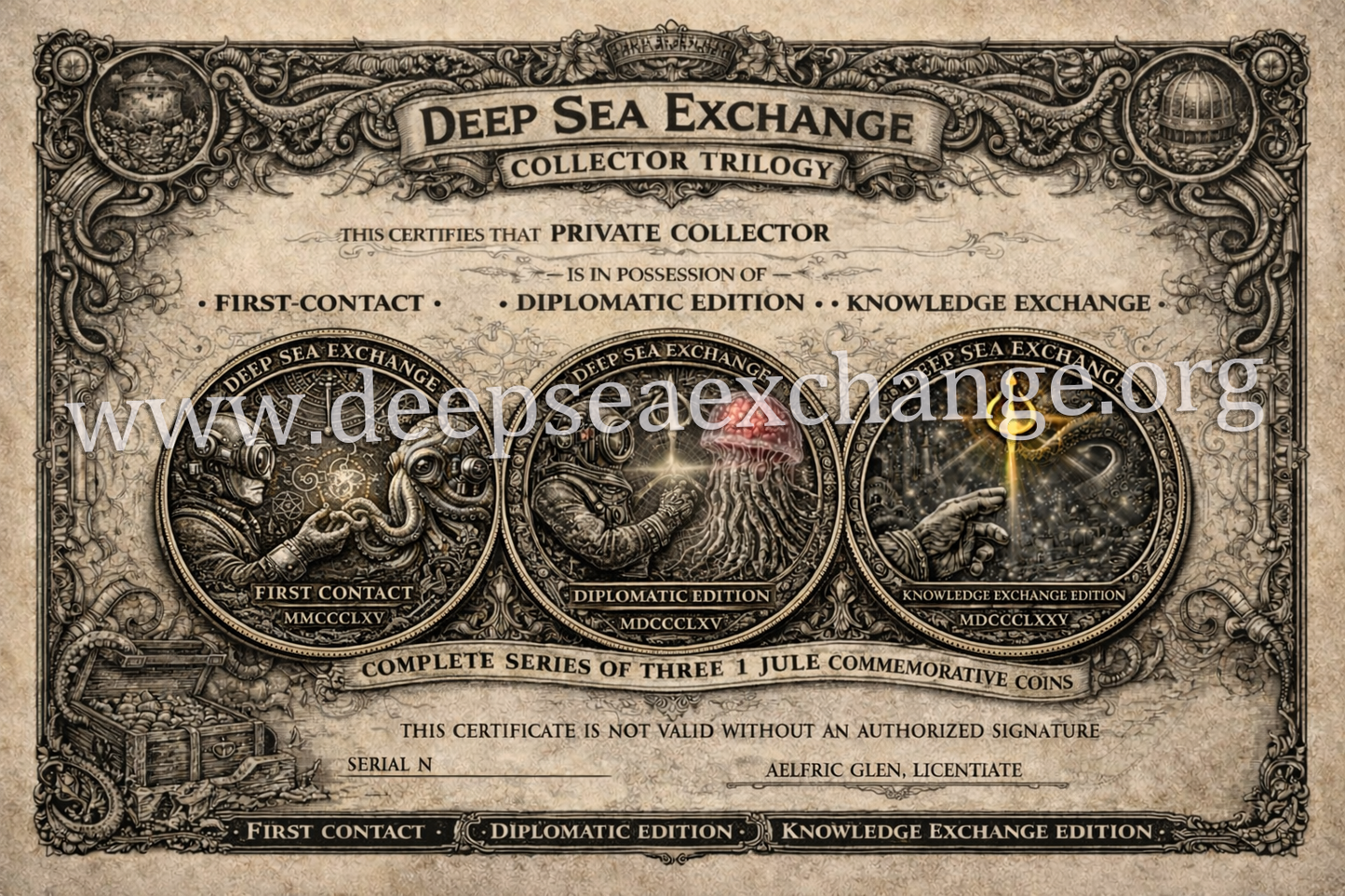 1 JULE · FIRST CONTACT — DEEP SEA EXCHANGE ART ARTIFACT First Coin 1870