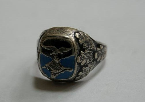 German WWII Real Solid Silver 800  LUFTWAFFE ENAMEL SILVER Size 11 - 11.5