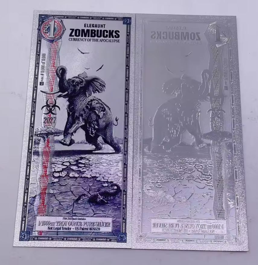 2026 2027 US Zombucks Silver Plated Banknote Silver PET Cards Apocalypse Currency