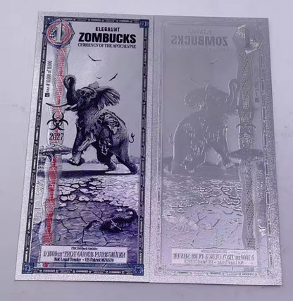 2026 2027 US Zombucks Silver Plated Banknote Silver PET Cards Apocalypse Currency