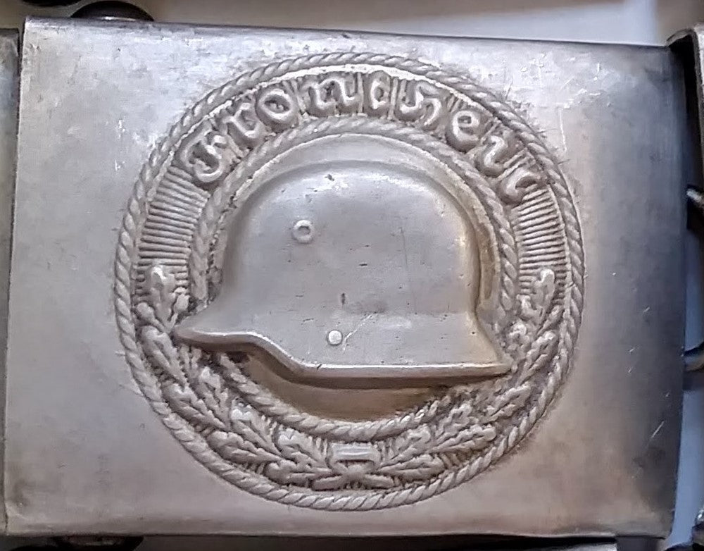 A GERMAN Front  Heil Helmet WWI- WW2  BUCKLE R.Z.M. Marked
