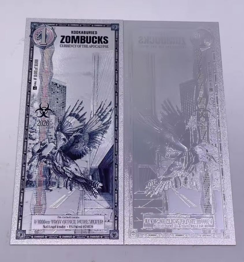 2026 2027 US Zombucks Silver Plated Banknote Silver PET Cards Apocalypse Currency