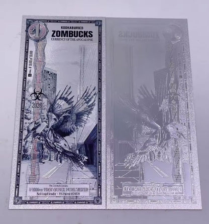 2026 2027 US Zombucks Silver Plated Banknote Silver PET Cards Apocalypse Currency