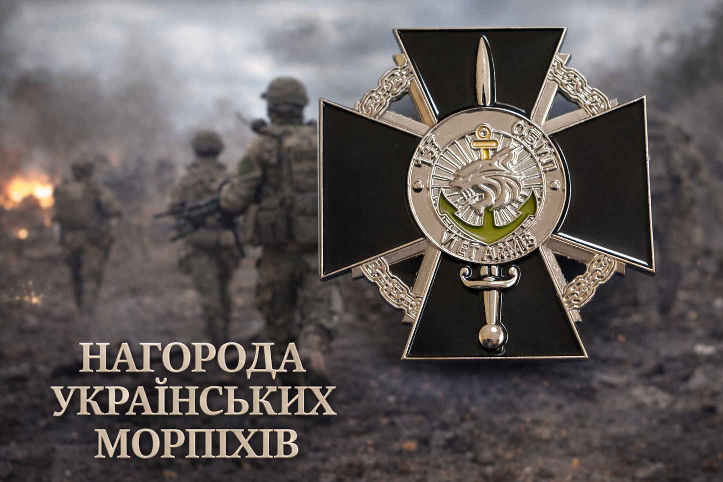 UKRAINE NAVY Black Cross BADGE 137th MARINE Battalion SPECIAL SWAT TEAM VI ET ARMS