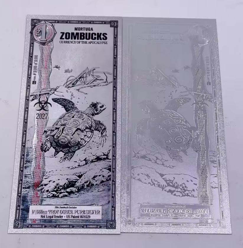 2026 2027 US Zombucks Silver Plated Banknote Silver PET Cards Apocalypse Currency