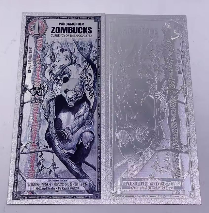 2026 2027 US Zombucks Silver Plated Banknote Silver PET Cards Apocalypse Currency