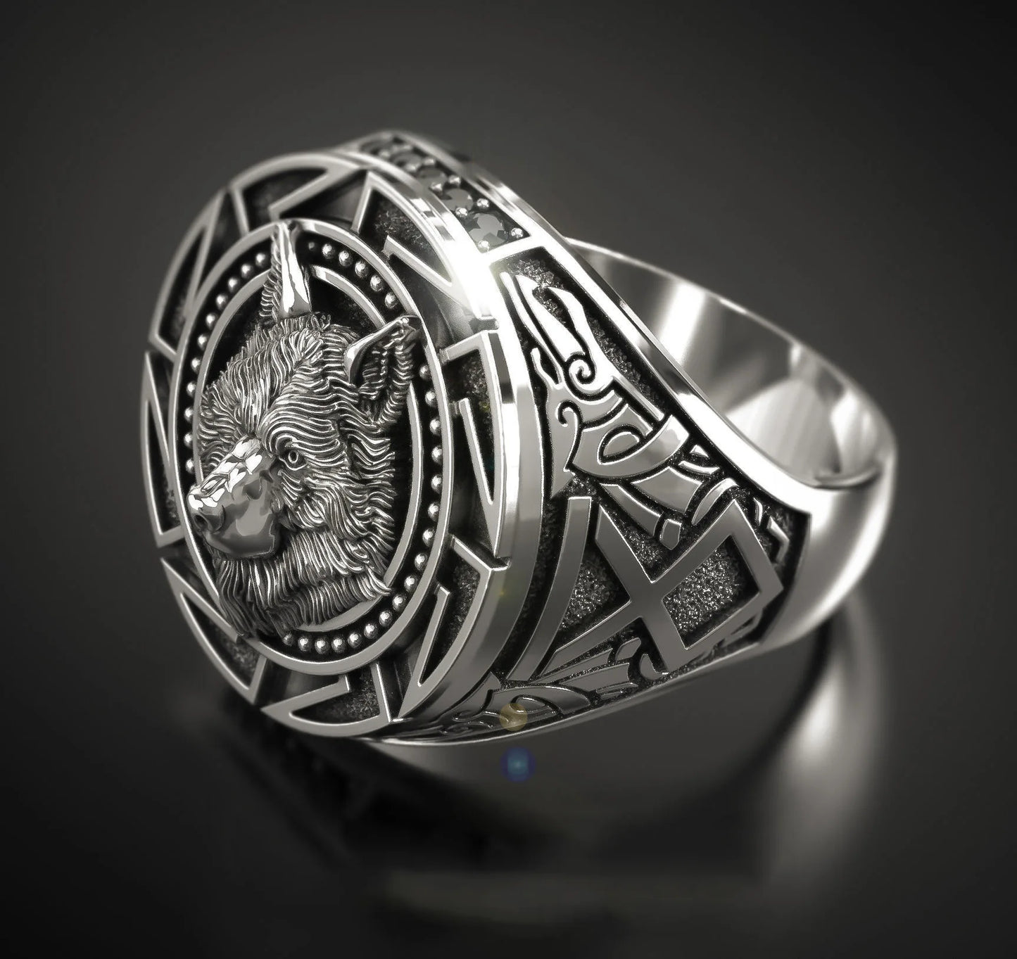 Ukraine Man Military 925 Sterling Silver Ring Werewolf BlackSun III Brigade 3 sides