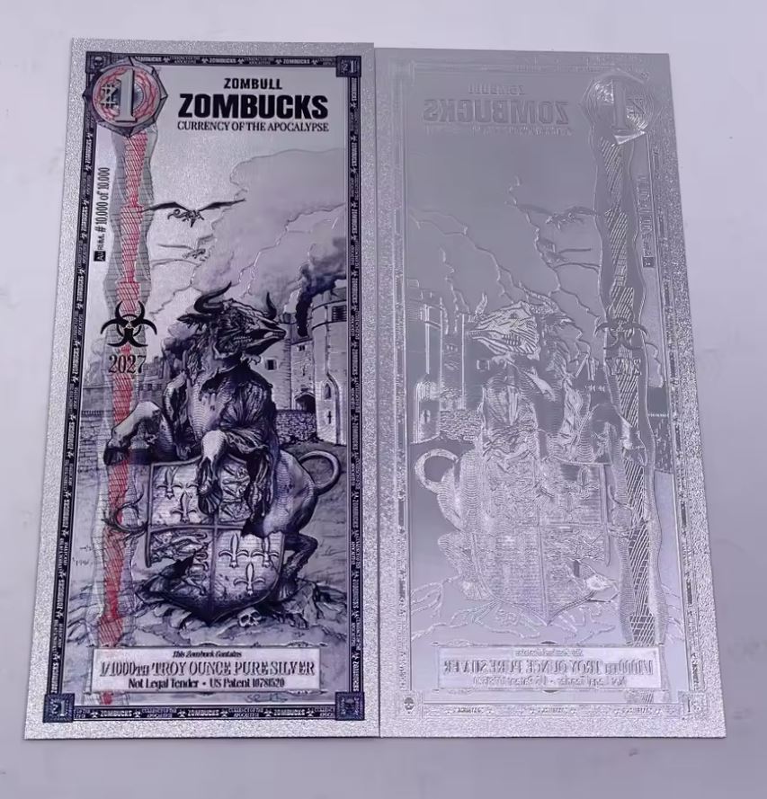 2026 2027 US Zombucks Silver Plated Banknote Silver PET Cards Apocalypse Currency