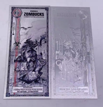 2026 2027 US Zombucks Silver Plated Banknote Silver PET Cards Apocalypse Currency