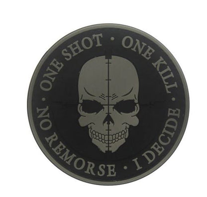 Sniper Patch ONE SHOT ONE KILL NO REMORSE I DECIDE Tactical military badges Death Skull